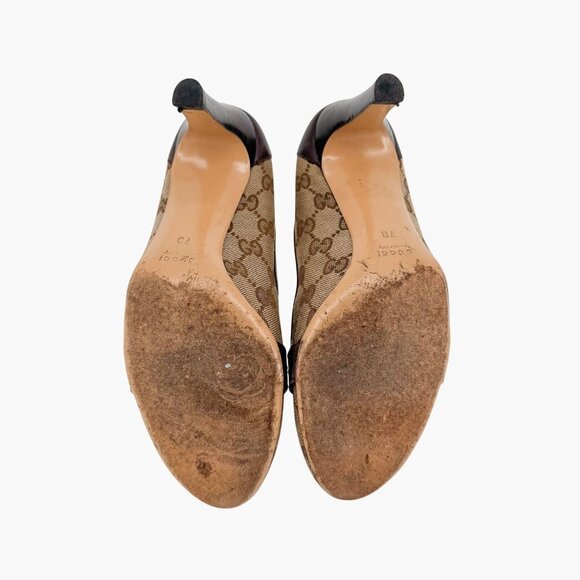 Gucci Interlocking G Beige GG Logo Canvas Heels Pumps Size 7 Women - Picture 12 of 15